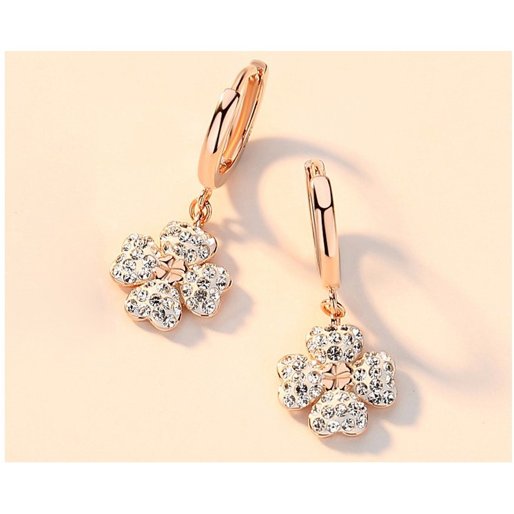 Khuyên tai/ Bông tai bạc ý 925 hình hoa mạ vàng 18k - màu trắng, đen dáng dài thanh lịch cho nữ