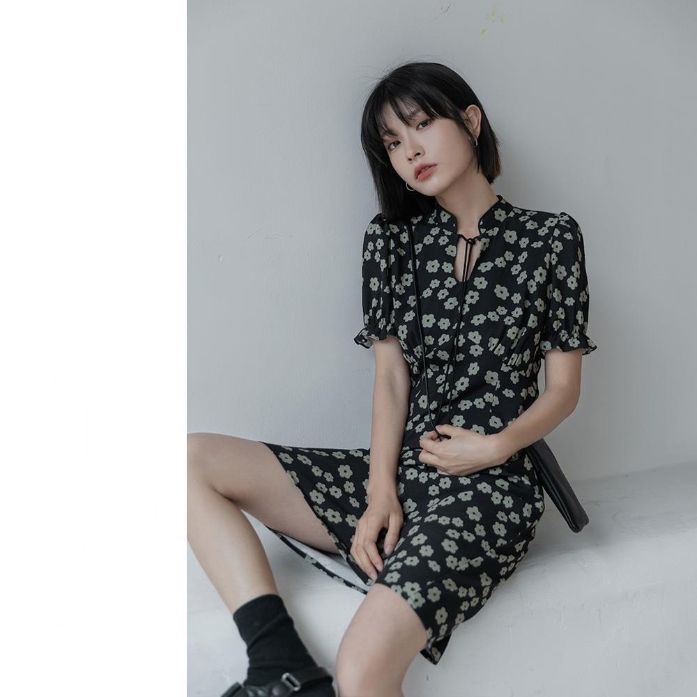 Đầm Sườn Xám Cách Tân Tay Phồng Ngắn In Hoa Thời Trang Mùa Hè Hàng Mới Dành Cho Bạn Nữ 2021