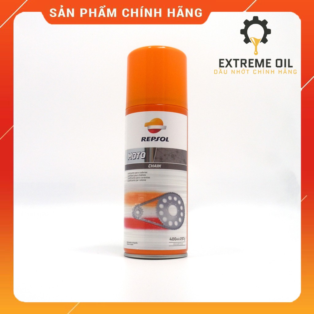 Chai xịt dưỡng sên Repsol Chainlube 400ml, xịt bôi trơn xích xe máy