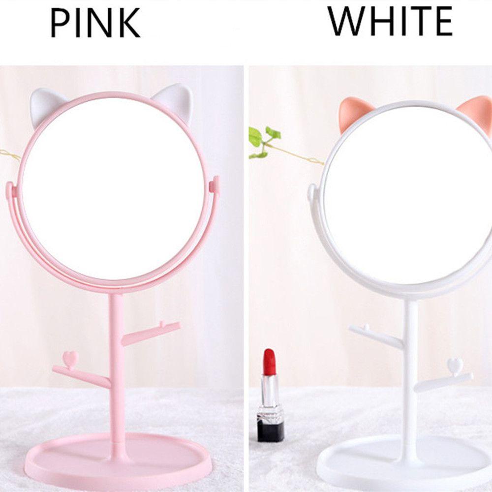 Gương Tròn Xoay Để Bàn Gắn Tai Mèo Dễ Thương