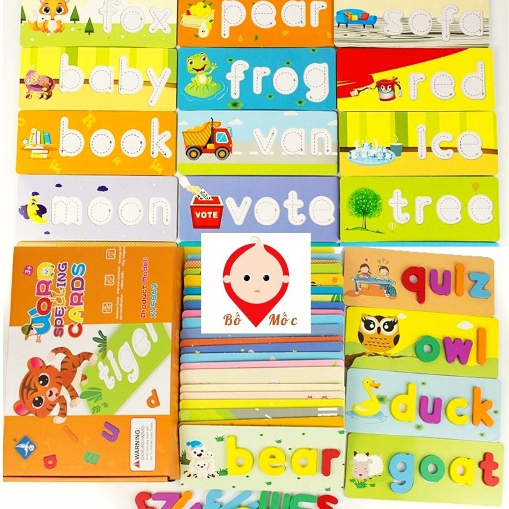 Bộ Thẻ Flascard Khắc Chữ Chìm - Bảng Chữ Cái Gỗ - Đồ Chơi Gỗ Spelling Game- Ghép Chữ Tiếng Anh, - Shop Bố Mốc