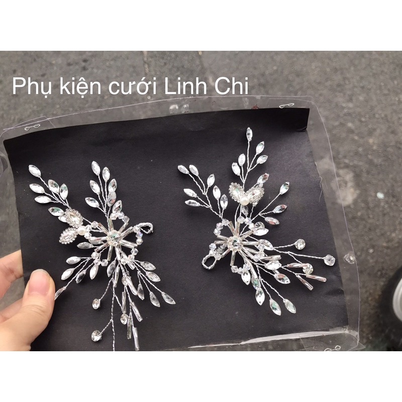 Set 2 cài tóc cô dâu đính đá pha lê lấp lánh, phụ kiện tóc cô dâu - Linh Chi