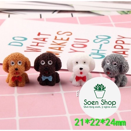 |FREESHIP| Chó đeo nơ Poodle - Phụ kiện trang trí cho cây xanh để bàn làm việc, mô hình trang trí cho bể cá, tiểu cảnh