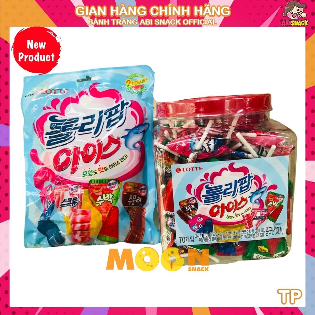 KẸO MÚT CỨNG ICE LOLLIPOP HÌNH QUE KEM HÃNG LOTTE HÀN QUỐC GÓI 132g HỦ 660G