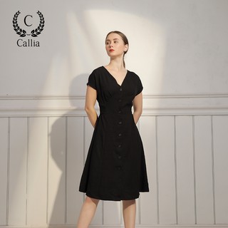 Đầm suông cổ V nữ Callia Koko tay cánh dơi (Đen)