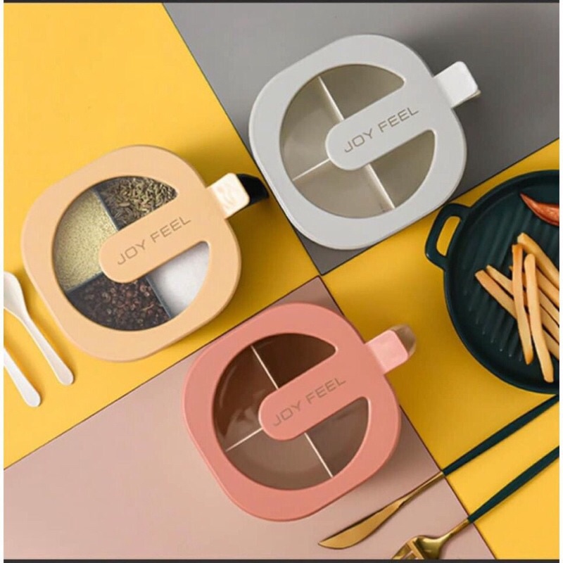 Hộp, Hũ đựng gia vị 4 ngăn có nắp đậy vệ sinh hàng cao cấp siêu bền