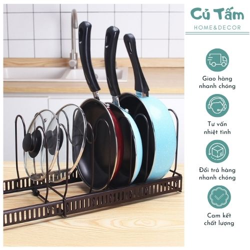 Giá úp nồi chảo có giá đỡ, kệ úp xoong nồi đa năng điều chỉnh được kích thước