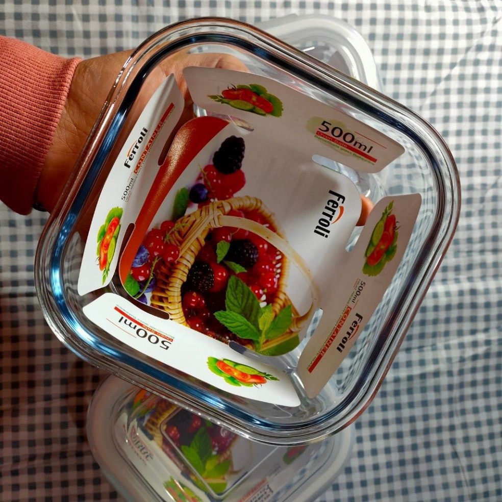 Bộ hộp thủy tinh kem túi giữ nhiệt Ferroli, bộ 3 hộp thủy tinh dung tích 500ml