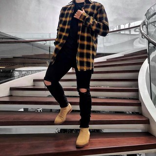 Áo sơ mi flannel màu vàng đen