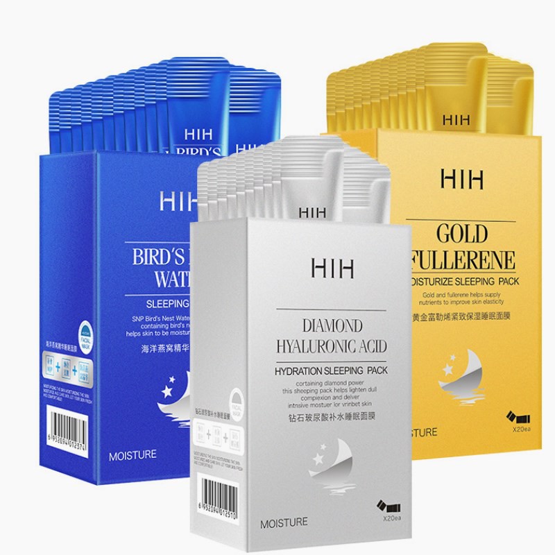 Mặt nạ ngủ dạng gel HIH dưỡng ẩm sáng da tinh chất 24K Diamond Hyaluronic Acid Gold Fullerene Sleeping Pack HIH003