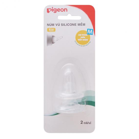 Núm vú Pigeon cổ hẹp silicone mềm Size S M L (Hộp 2 cái)