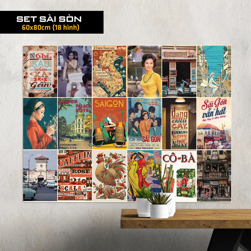 Decal poster vintage nguyên tấm POP.ART SAIGON hiện đại trí nội thất quầy bar, tiệm trà chanh 1005