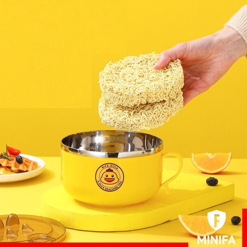 Ca Đựng Mì Cháo VỊT VÀNG Giữ Nóng Inox 304 Tô khuấy Bột Ăn Dặm Cho Bé