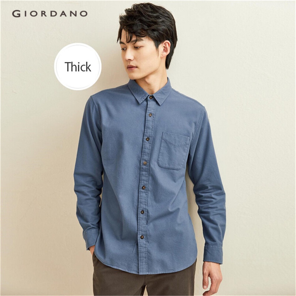 Áo sơ mi GIORDANO 01041869 cho nam vải flannel dày thiết kế dài tay