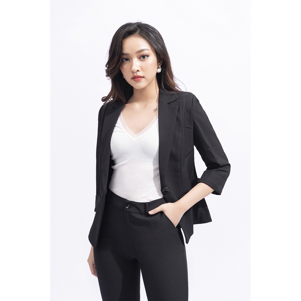 Áo Vest Nữ Công Sở Vest Đen Blazer Luperi dáng ngắn chiết eo cổ vest gập tay lỡ 1 hàng cúc trẻ trung LFVEST077