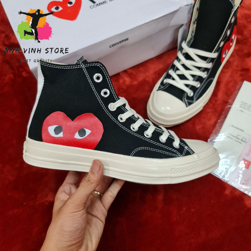 Giày converse cdg play tim nam nữ màu đen cổ cao