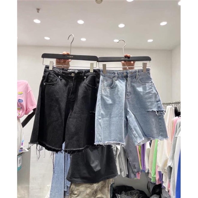 [Bigsize 30-36] Quần Jean Ngố Xanh Nhạt Rách Sườn Tua Lai Không Co Giãn