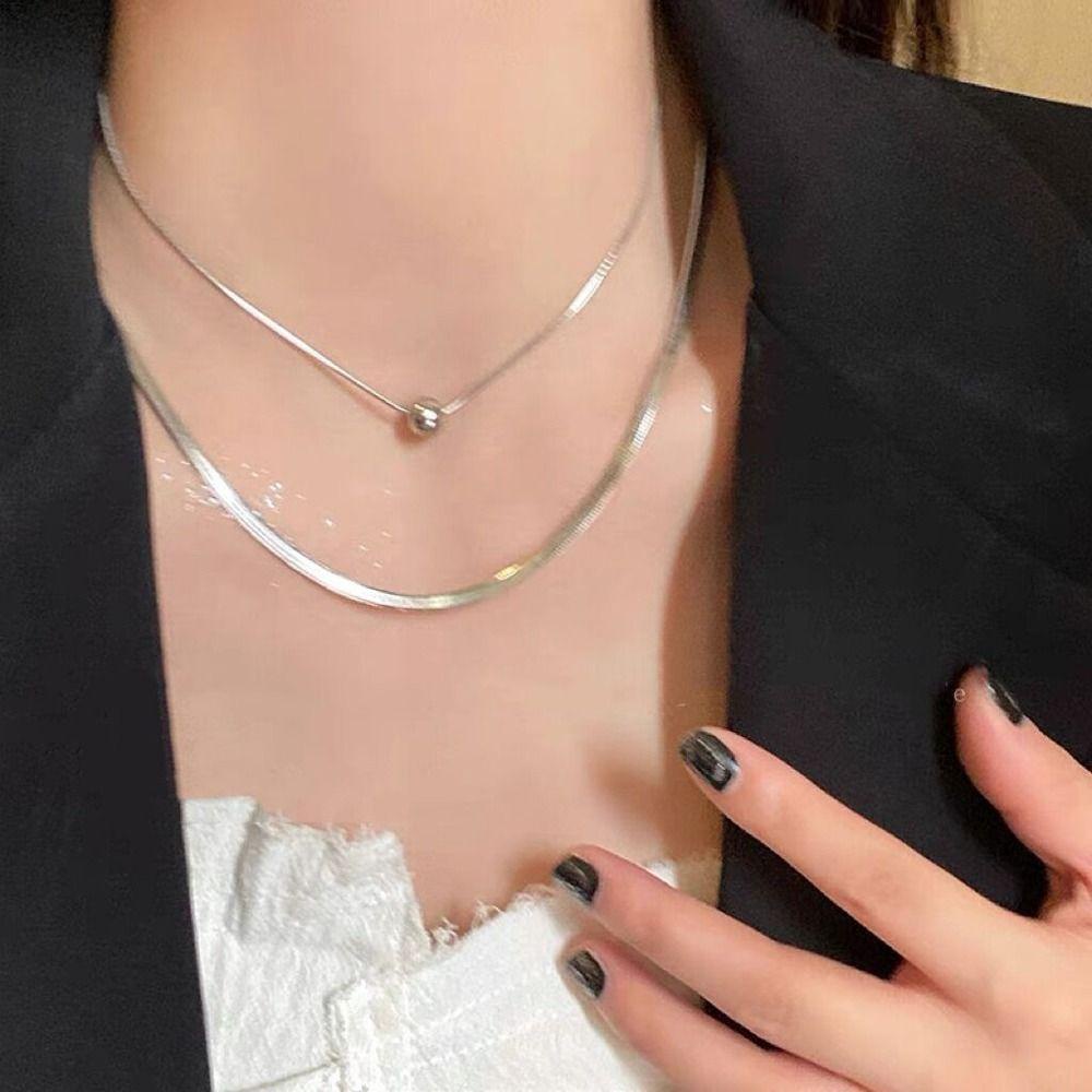 MXGOODS Vòng cổ Hai Lớp Bằng Thép Titan Phong Cách Hàn Quốc Cá Tính