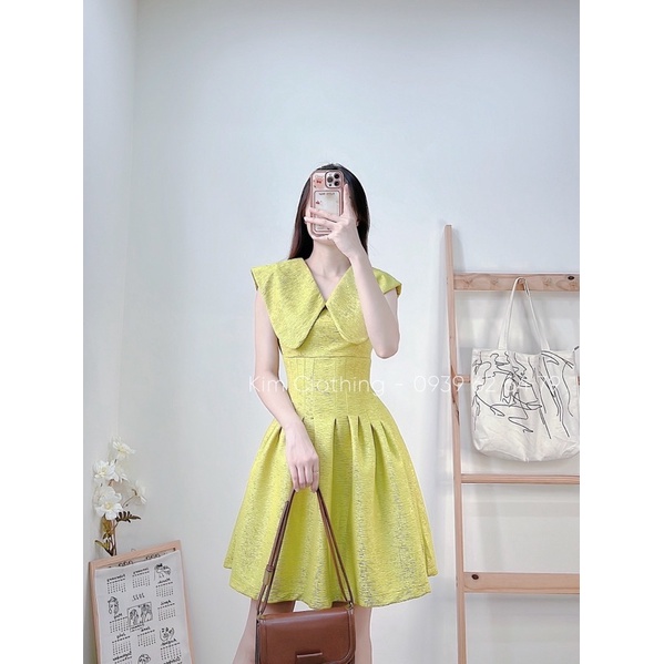 [Hàng sẵn - Hình thật] Đầm gấm xược cổ sen sát nách li eo dáng mini xoè xinh xắn