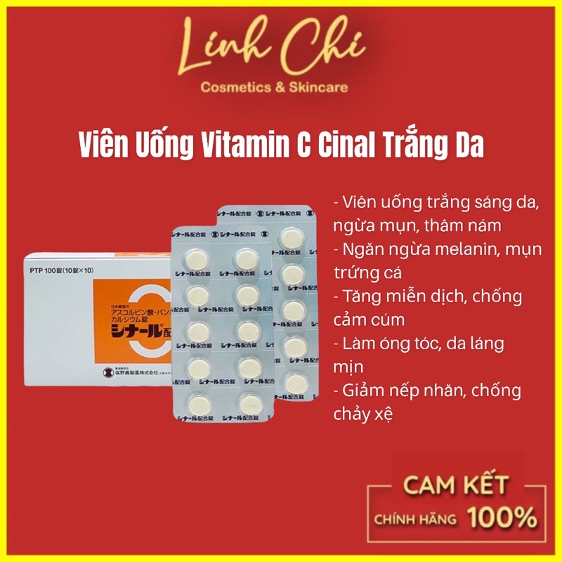 Viên Uống Vitamin C Trắng Da, Mờ Thâm Nám Cinal C 100 viên Nhật Bản (Chính Hãng)
