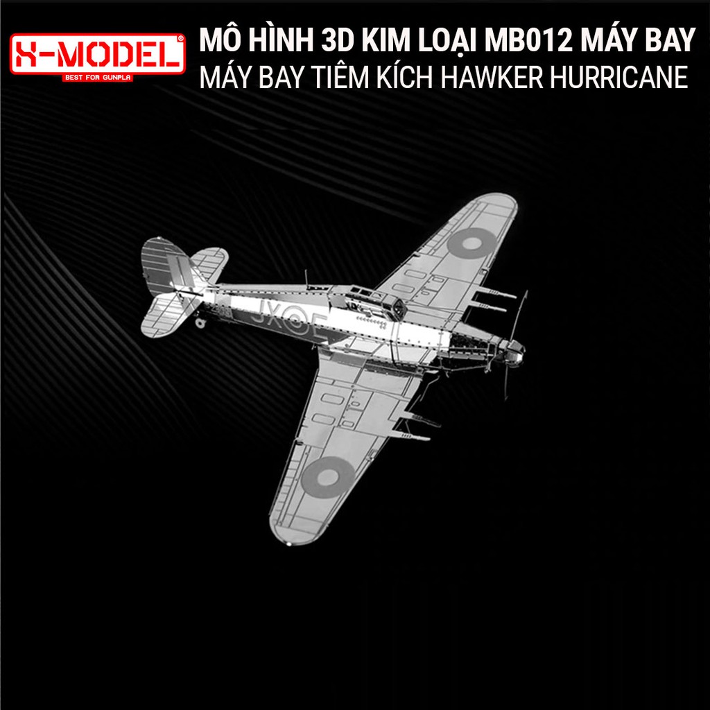 Mô Hình Lắp Ghép 3D Kim Loại MB012 thép không rỉ, Tự Ráp Máy Bay Tiêm Kích Hawker Hurricane Hoàng Gia Anh