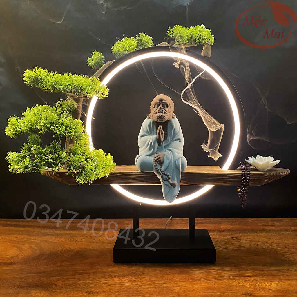 Thác Khói Trầm Hương Có Đèn Led- Tượng Phật + Phụ kiện