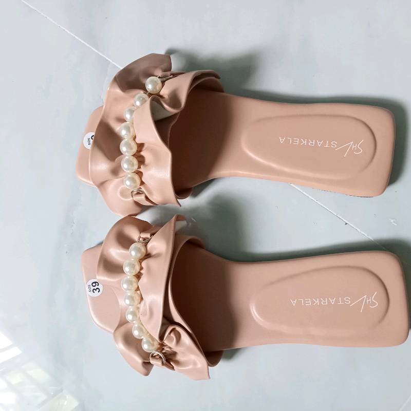 Dép Nữ Đế Bệt Minhtuyetshoes Quai Ngang Bèo Nhún Nhúm Đính Ngọc Châu mã DNB