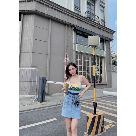 Áo hai dây len mongtoghi màu cầu vòng chữ thêu xinh xỉu up xỉu đown