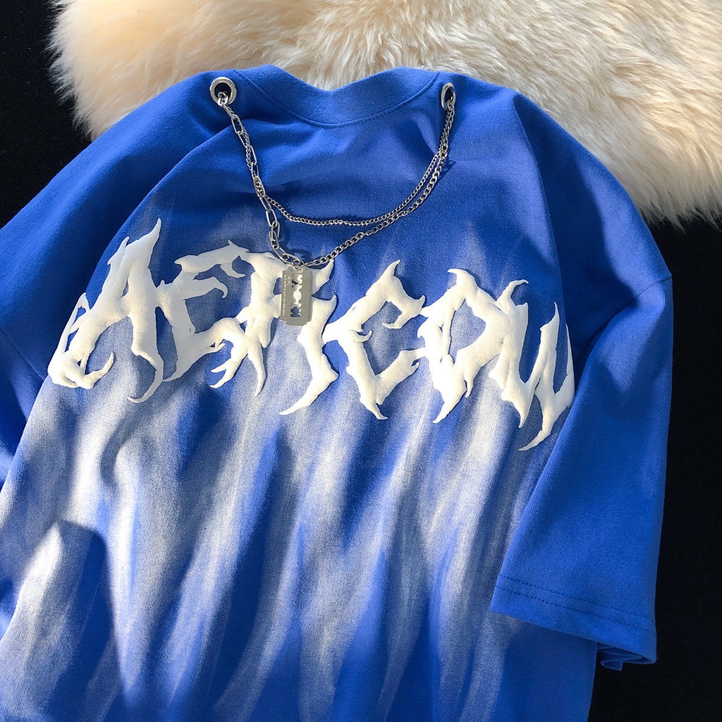 Áo thun MMIOT tay ngắn dáng rộng in họa tiết vòng cổ phong cách hip hop thời trang mùa hè 2023 cho nam và nữ