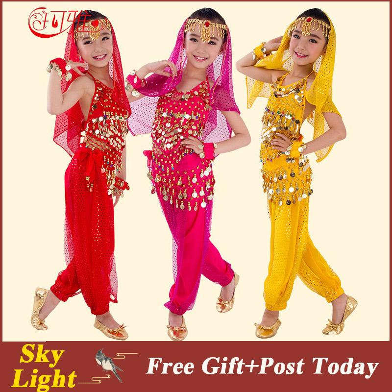 Bộ đồ múa Belly Dance đính kim sa lấp lánh cho bé gái