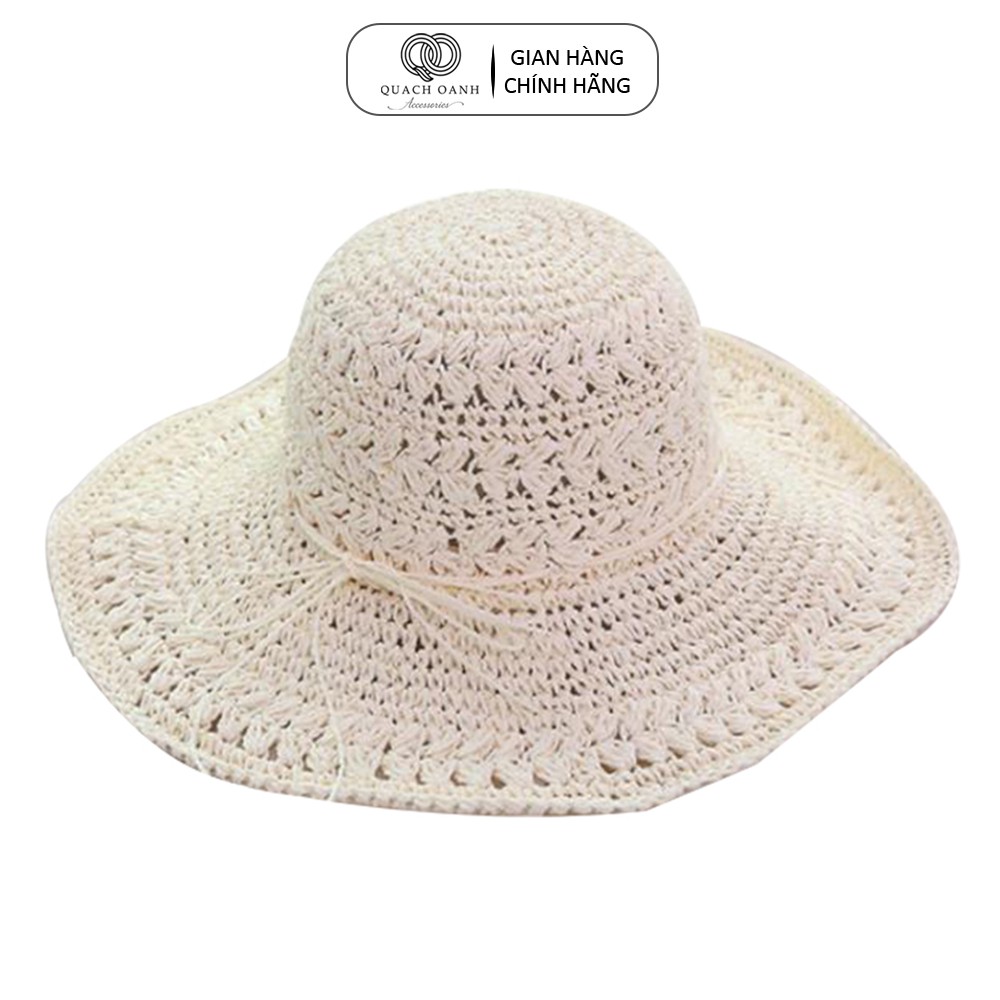 Mũ nón cói QO ACCESSORIES vành rộng dây nơ kiểu đan độc đáo đi biển mùa hè MU41