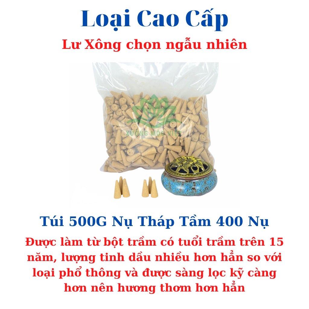 Combo 500G Nụ Trầm Hương Khói Ngược Sạch Nguyên Chất Tự Nhiên Không Hoá Chất Xưởng Mộc Việt + Lư Xông Sứ ( Nụ Tháp )