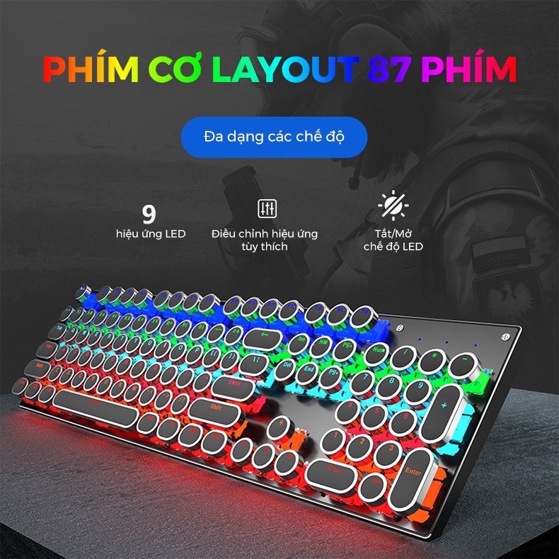 Bàn phím cơ máy tính đèn LED 9 chế độ ONEKA KB02
