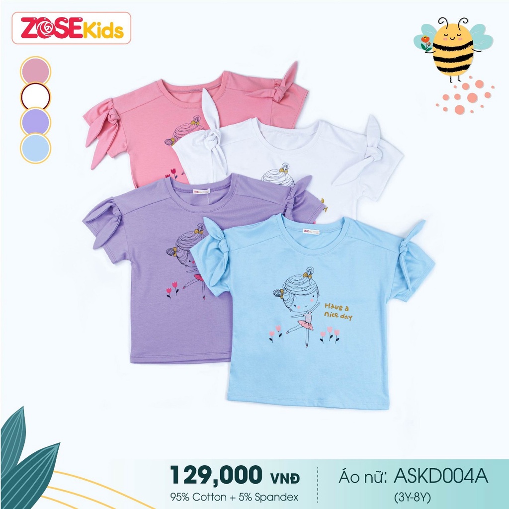Áo bé gái nơ vai đáng yêu họa tiết trẻ em ASKD004AT Zose