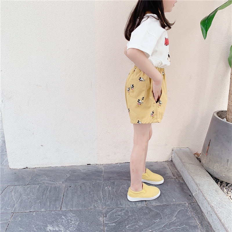 Quần Short Cotton Hình Chuột Mickey Đáng Yêu Cho Bé Gái Kiểu Hàn Quốc 2021