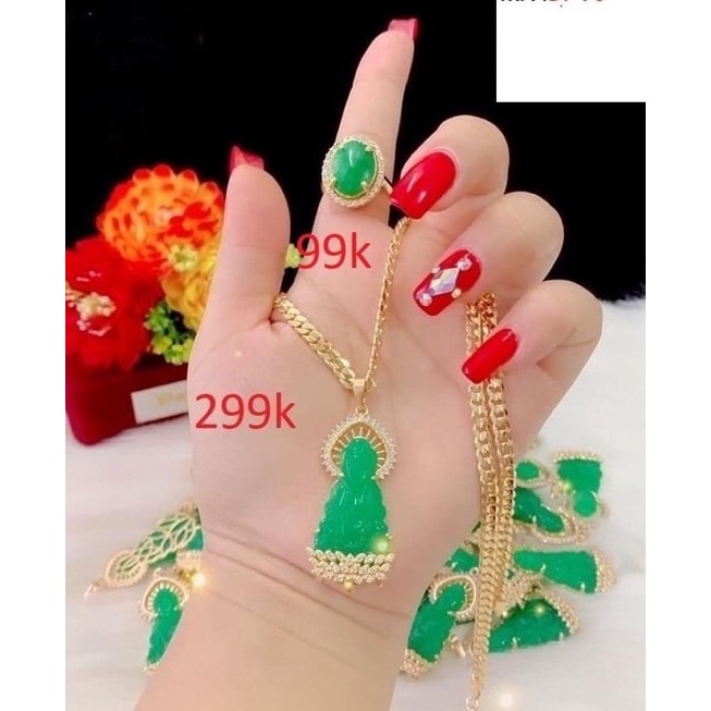 dây mặt phật bà và 1 nhẫn mặt đá xanh.mua 2 sản phẩm tặng ngay 1 nhẫn mạ vàng