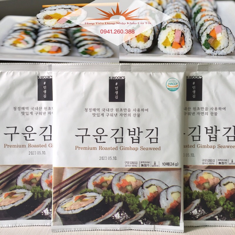 Rong Biển Cuộn Cơm Kimbap 10 Lá Hàn Quốc Gói 24g-Bản To,Cỡ Đại Mềm Dai Chuẩn Vị-Lá Kim Cuộn Cơm,Cuốn Gimbap,Sushi