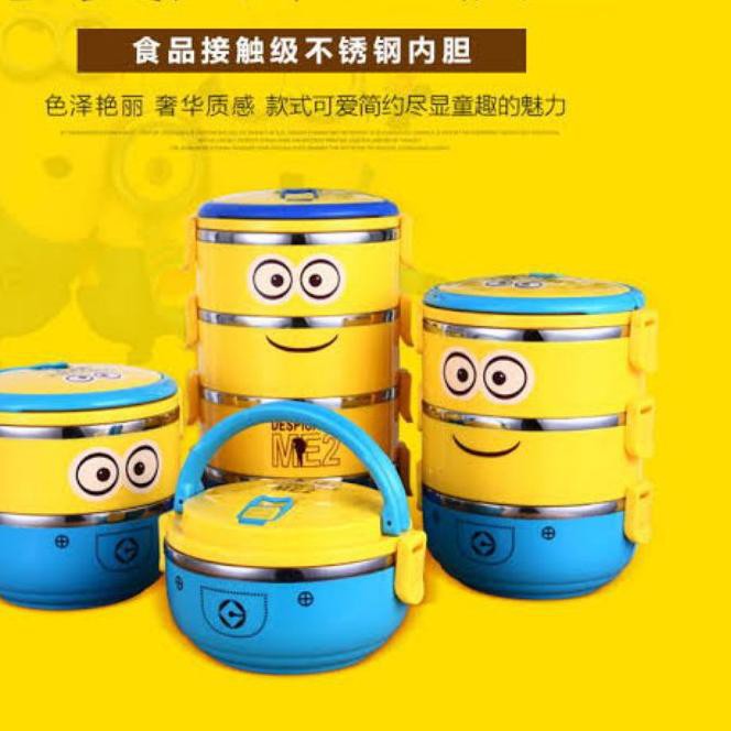 Hộp Đựng Cơm Trưa 3 / 4 / 2 Xếp Chồng Hình Minion Dễ Thương