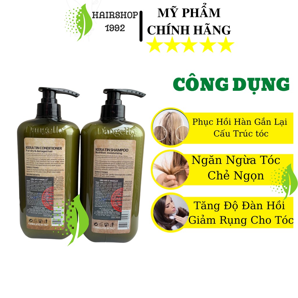 Cặp dầu gội dầu xả keratin colagen Dangelo Phục hồi tóc kiềm dầu – siêu mềm mượt , bộ dầu gội xả 800ml * 2