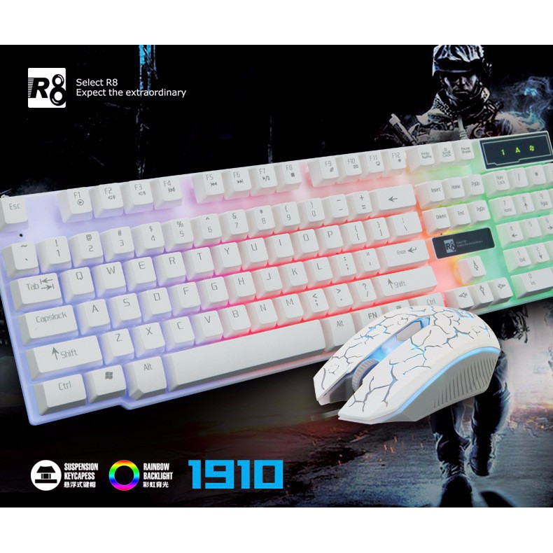 Combo Phím Chuột R8 1910 Chuyên Game Tặng Lót Chuột Razer