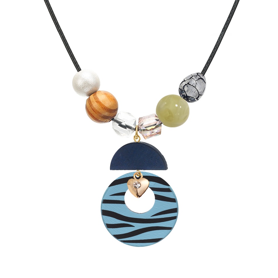 Vòng cổ Dáng Dài Mặt Tròn Phối Tua Rua Nhiều Màu Sắc Phong Cách Retro