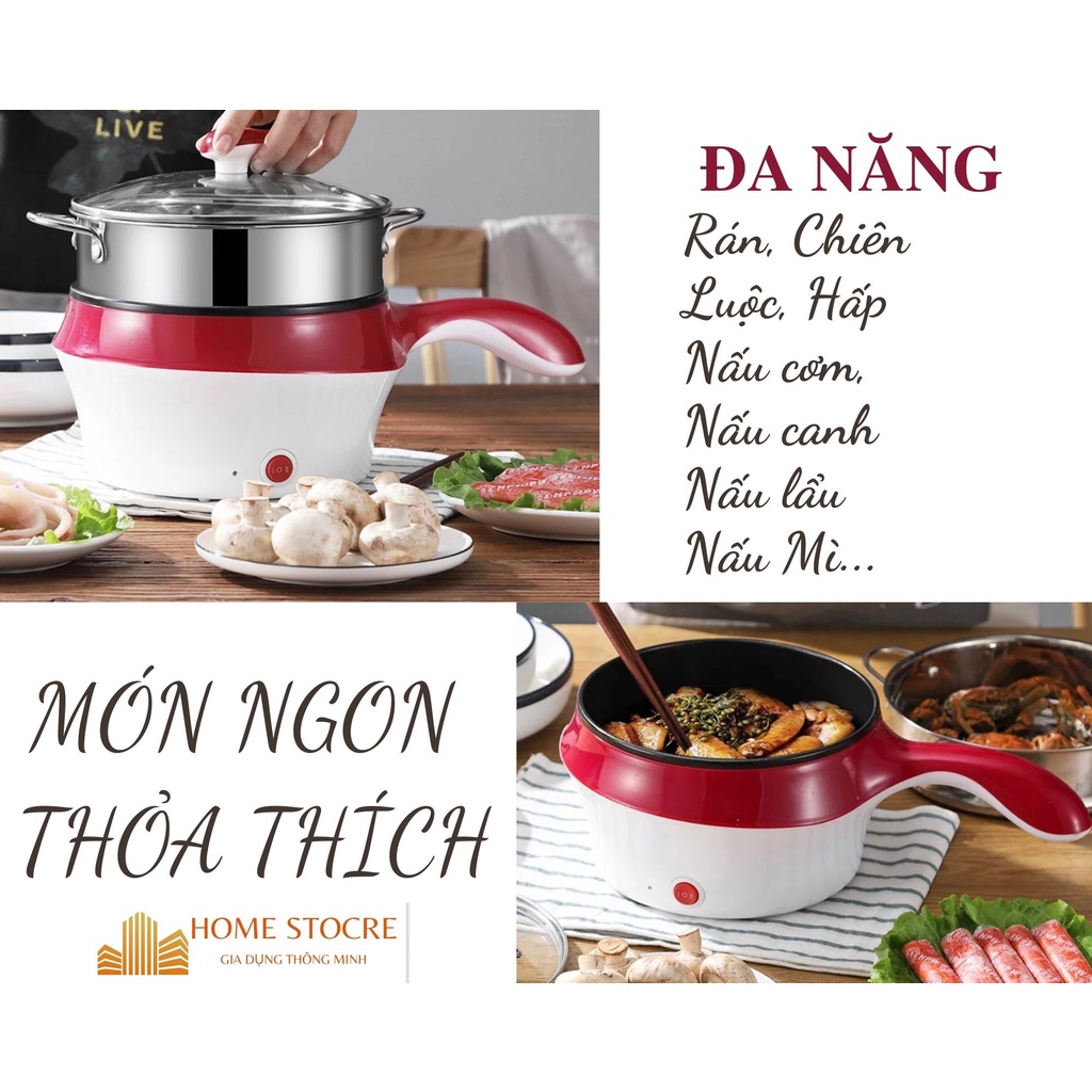 Nồi Nấu Cơm, nấu Mì 2 tầng Lẩu Sào Chiên Luộc Đa năng mini hấp chống dính cao cấp-BẢO HÀNH 12 THÁNG