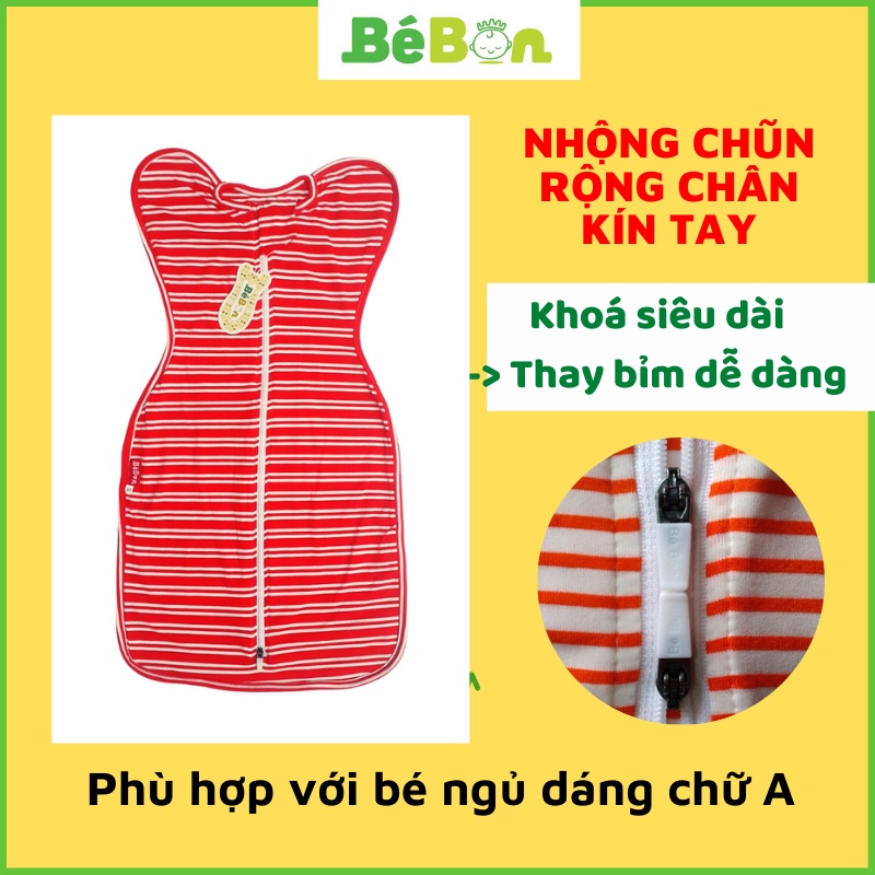 Quấn chũn nhộng chũn cho bé sơ sinh kiểu rộng chân mở tay, kín tay dùng cho giai đoạn cai nhộng ngủ ủ kén cocoon noonon