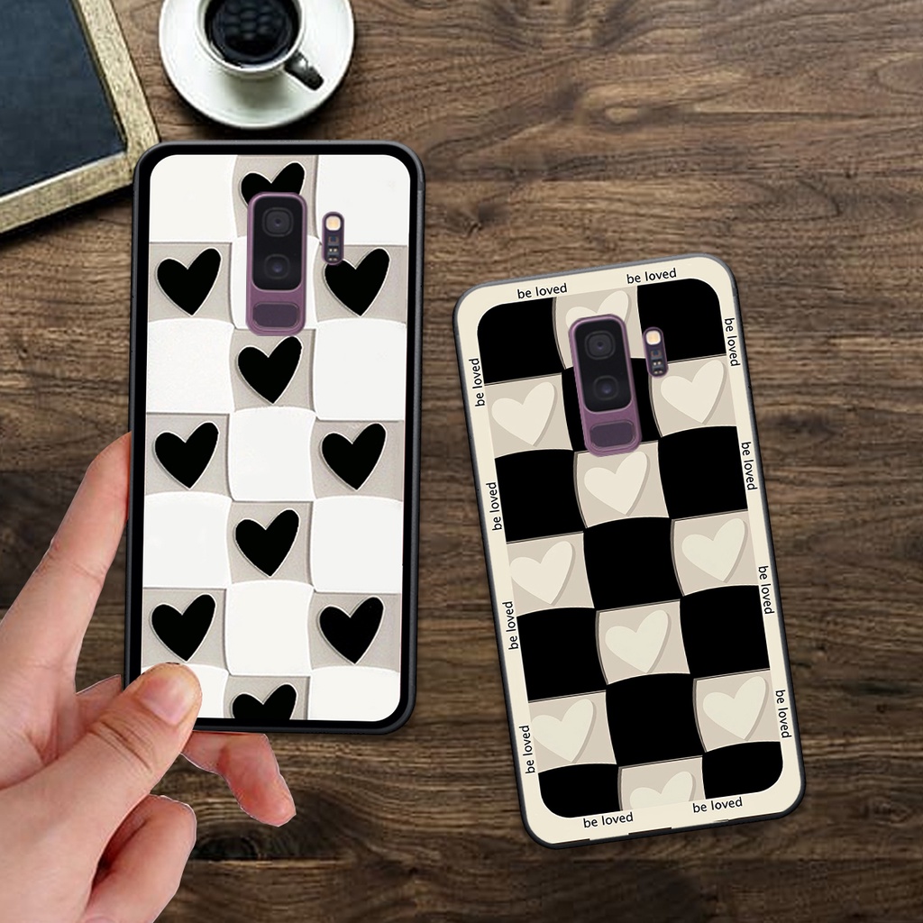 Ốp Samsung S9 / S9 Plus / S9+ bộ hình caro trái tim đen trắng hồng bong bóng dễ thương