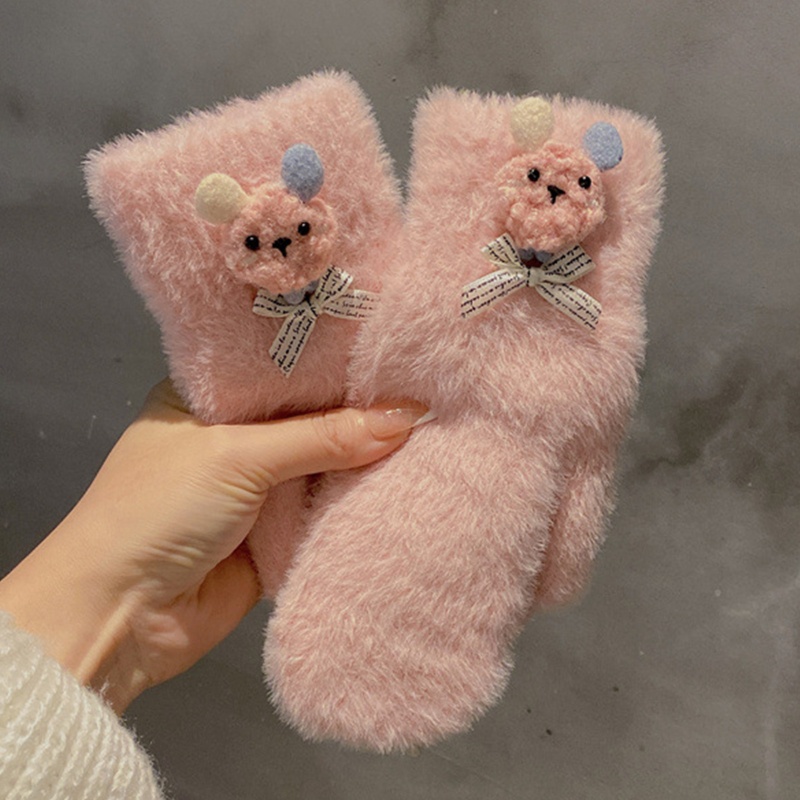 Găng Tay Lông Xù Kiểu Dáng Hoạt Hình Dễ Thương Dành Cho Mùa Đông