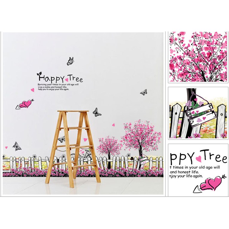 Decal trang trí hàng rào Hồng HAPPY TREE