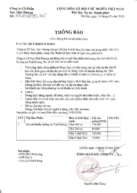 Gel Sk rửa tay khô Sao Thái Dương 300ml