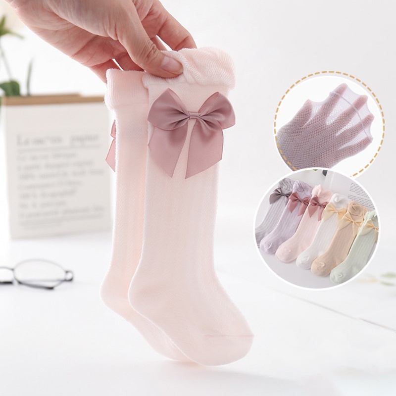 Cặp vớ lưới cổ cao đính nơ chống muỗi thời trang mùa hè cho bé gái