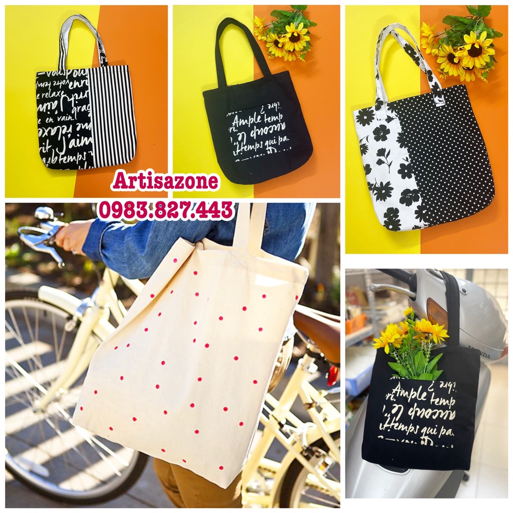 Túi tote vải thô phong cách Hàn Quốc - May 2 lớp - Kích thước: 35cm x 32cm - 01 chiếc