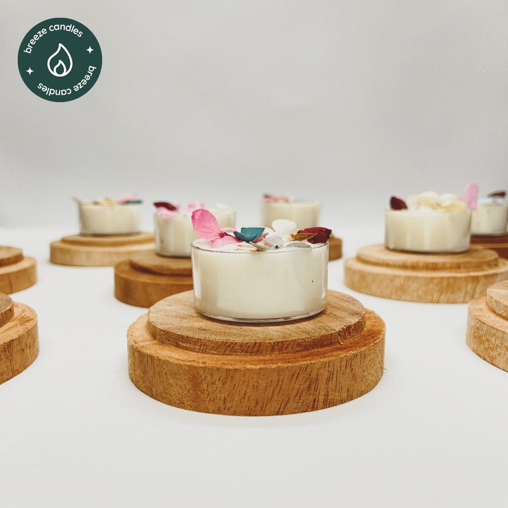 Viên nến thơm hoa khô thiên nhiên đính đá, vỏ gỗ... TEALIGHT - 18gr